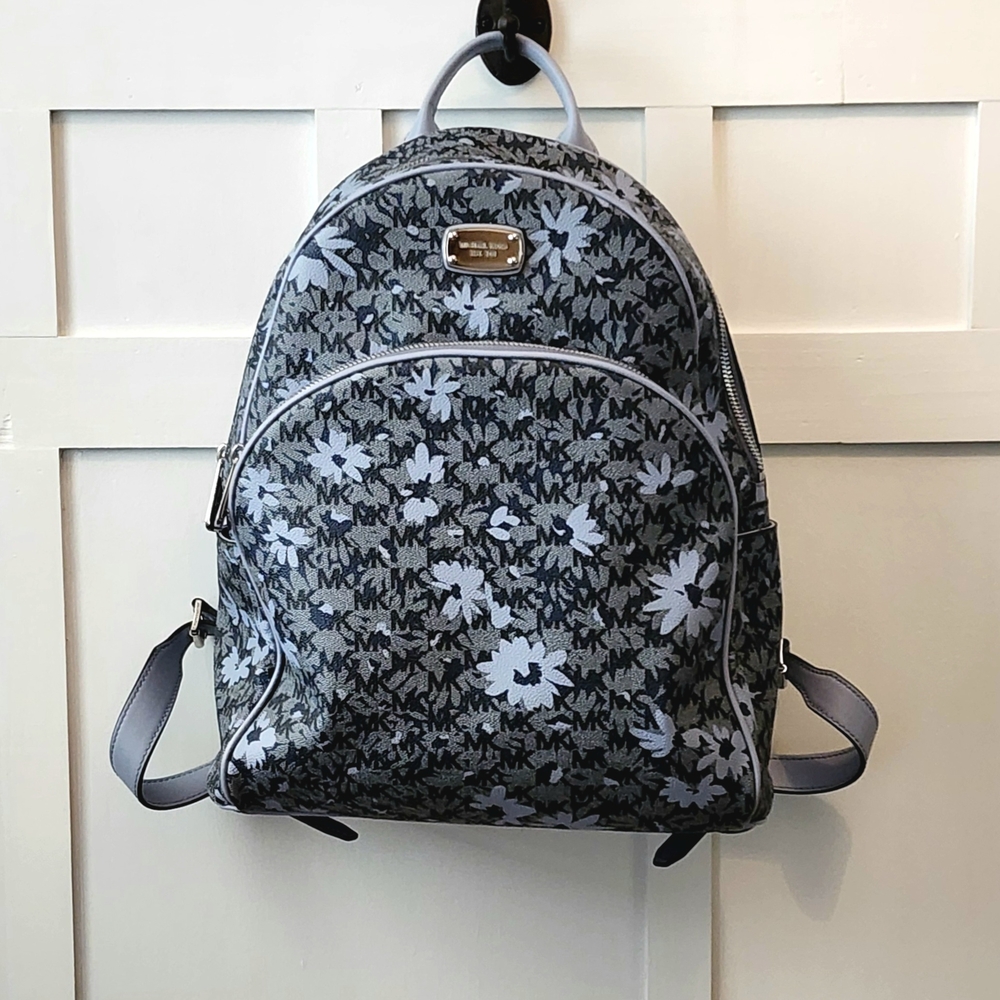 Michael Kors Blue and Gray Floral Backpack